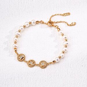 💰 Artisan Original Design "Good Fortune" Coin & Pearl Bracelet | Adjustable S92
